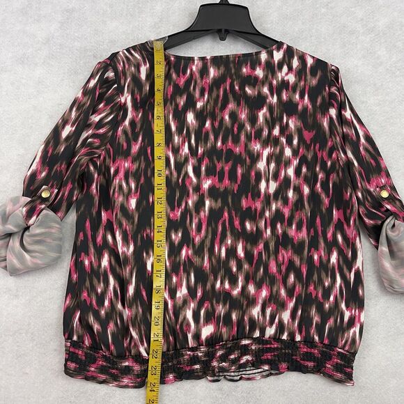 Michael Kors Blouse Size Large Pink Multi Cowl Neck Zip Shoulder Roll Tab Sleeve - Picture 8 of 10